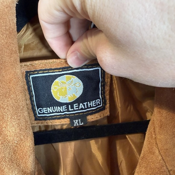 Leather Jacket Womens XL Fringe Brown Button Front Longline 70s Western - Picture 8 of 10